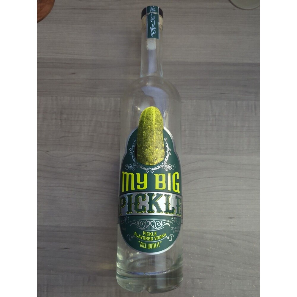 RARE My Big Pickle Vodka Empty Glass Liquor Bottle Decanter Dill With It Unique